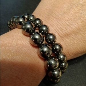 Gray Metallic Beaded Bracelet Set